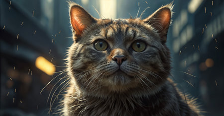 Portrait of a cat on a background of the night city.の素材