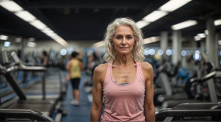 Elderly woman in the gym. A.I.の素材