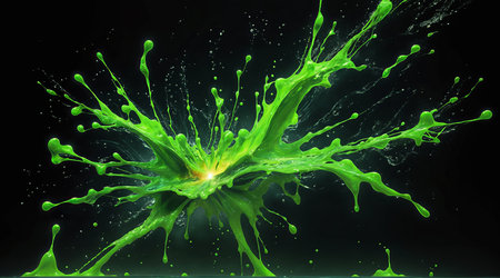 Green splashes on black background. A.I.の素材