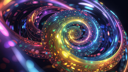 A colorful abstract swirl of orange, blue and purple colors.の素材