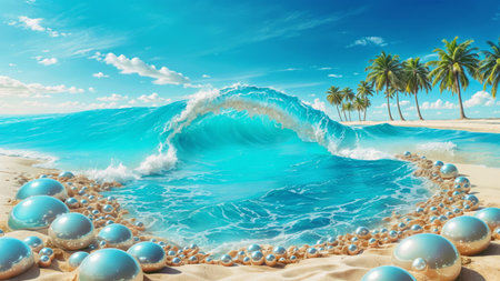 Seascape with sandy beach and pearls. A.I.の素材