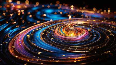 A colorful abstract swirl of orange, blue and purple colors.の素材