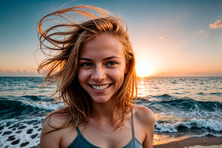 Beautiful blonde woman with long hairの素材