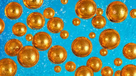 Abstract background with gold and blue spheresの素材