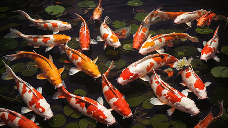 Koi fish on the water surface.の素材