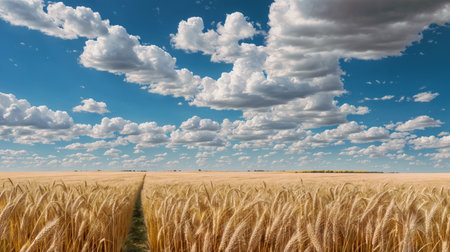 View from a dirt road on a summer sunny day on a field with sun oats,の素材