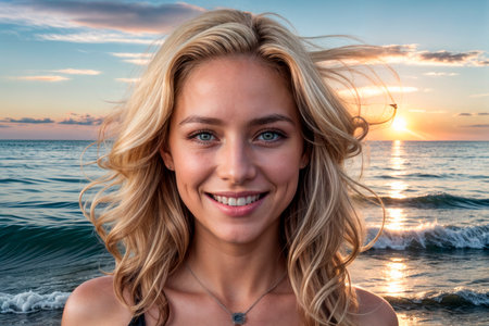 Beautiful blonde woman with beautiful long hairの素材