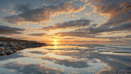 Seascape on sunset backgroundの素材