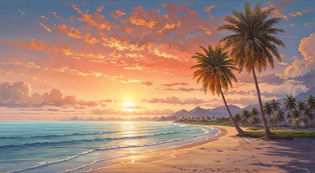 Seascape on sunset backgroundの素材