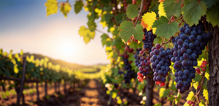 Beautiful landscape with vineyard and grapesの素材