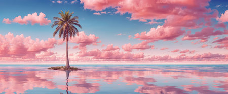 Palm tree on the background of a beautiful sunset and waterの素材