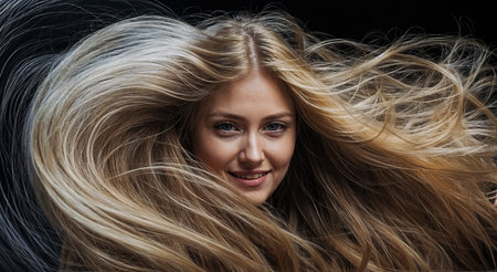 Beautiful blonde woman with long hairの素材