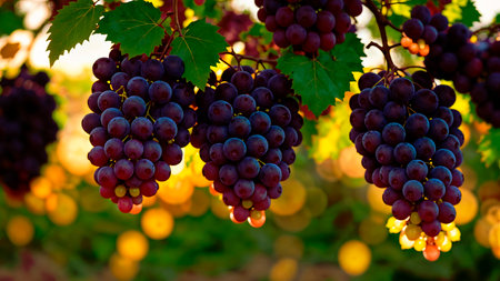 Beautiful landscape with vineyard and grapesの素材