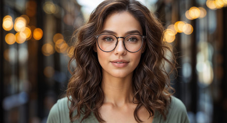 Beautiful woman in glasses close-upの素材