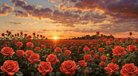Red roses at sunsetの素材
