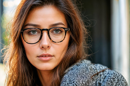 Beautiful woman in glasses close-upの素材