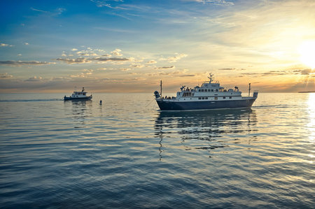Seascape on sunset backgroundの素材