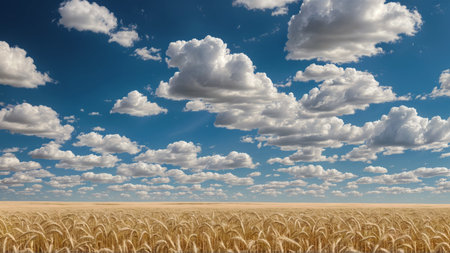 Wheat field under blue skyの素材