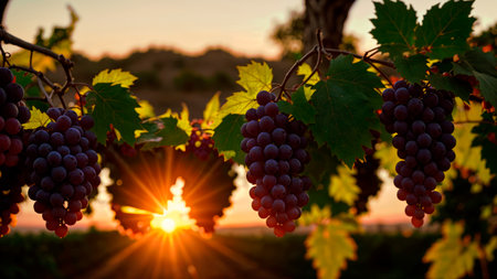 Beautiful landscape with vineyard and grapesの素材