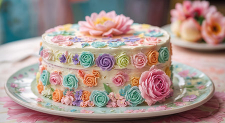 Beautiful cake with cream flowersの素材