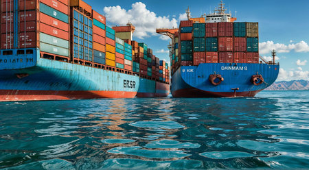 Seascape with container shipの素材