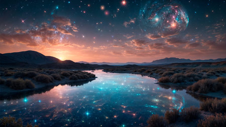 Natural landscape with starry skyの素材