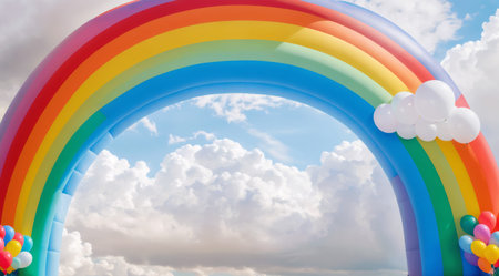 Inflatable rainbow on blue sky backgroundの素材