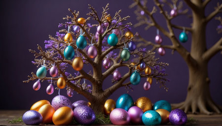 Easter tree with colorful eggsの素材
