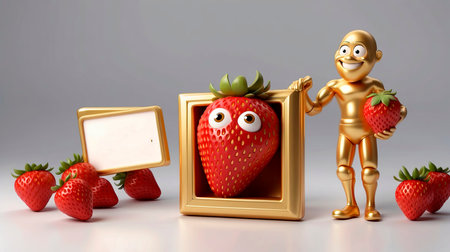 Promotional photo of strawberries with a signの素材