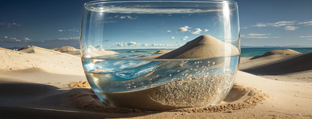 Glass of drinking water on desert backgroundの素材