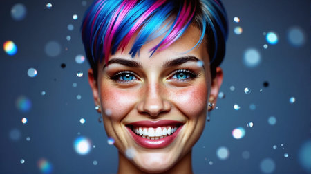 Colorful Cyberpunk Woman with Bright Hairの素材