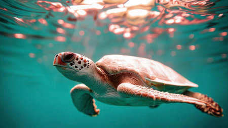 Green Sea Turtle Swimming Underwaterの素材