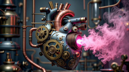 Mechanical Heart in Steampunk Lab with Pink Smokeの素材