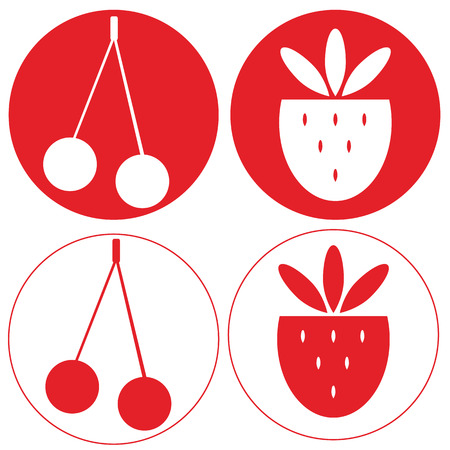 white and red cherries and strawberriesのイラスト素材