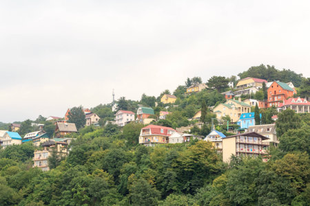 mountains and rocks, overgrown with vegetationの写真素材