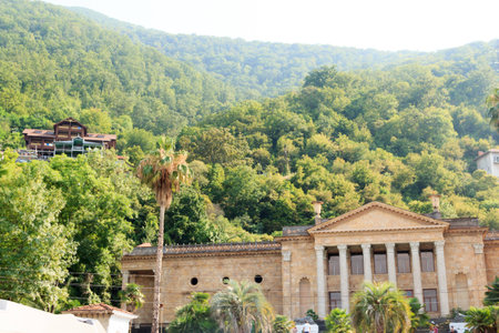 mountains and rocks, overgrown with vegetationの写真素材