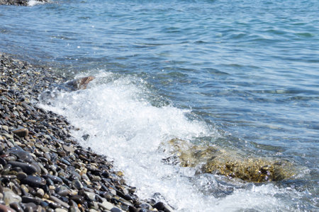 waves blue of the black sea in the summerの写真素材