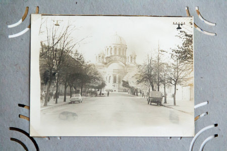 old faded photograph in the old albumの写真素材