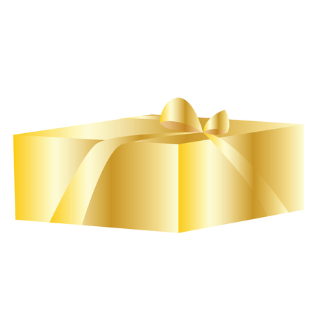 Gold bright gift box tied with ribbon bowのイラスト素材