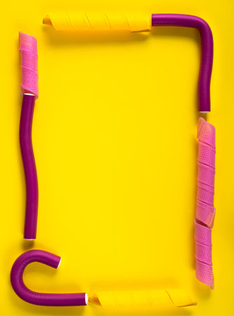 Foam hair curlers. Flexible Hair rollers composition for beauty salon advertisement. Hairstyling...