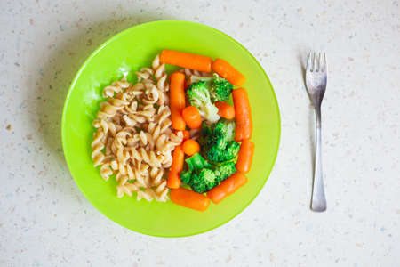 Vitamin d nutrition concept. Healthy balanced meal plate with carbohydrates and vegetables. Colorful mealの写真素材