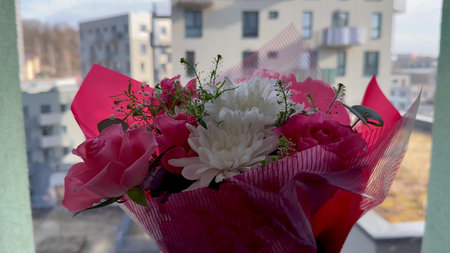 This vibrant flower bouquet featuring pink and white blooms truly enhances and brightens the rooms...