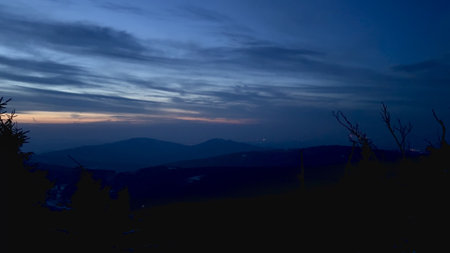 Evening view of mountains and sky at sunset. High quality 4k footage