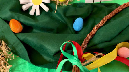 A vibrant and colorful display filled with delightful Easterthemed decorations, including eggs and...