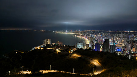 Aerial view of Hong Kong city at night from Victoria Peak.の写真素材