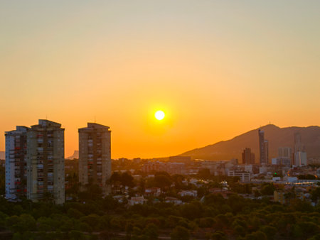 Sunset over the city of Alicante, Costa Blanca, Spainの写真素材
