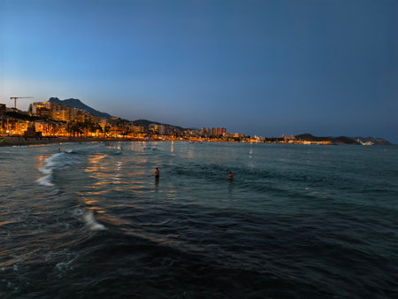 Coastline of Cefalu at night, Sicily, Italyの写真素材