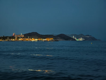 Night view of the city of Yalta, Crimea, Ukraineの写真素材