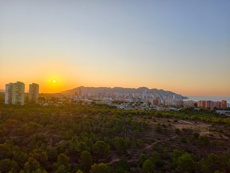 Sunset over the city of Alicante, Costa Blanca, Spainの写真素材