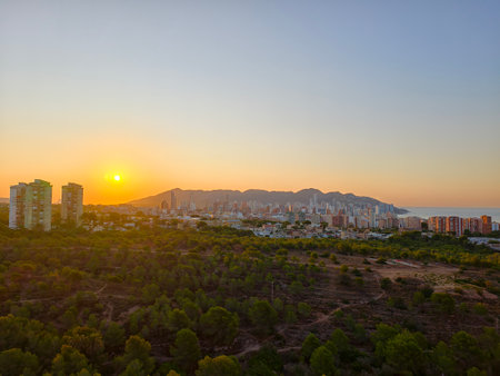 Sunset view of the city of Alicante, Costa Blanca, Spainの写真素材